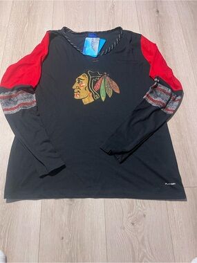 Reebok Black and Red Long Sleeve Tee with Feather Graphic